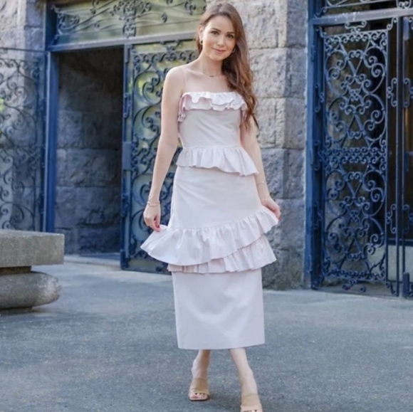 Brock Collection × H&M Ruffle Flounced Dress Linen Blend Size Medium Blogger Fav - Picture 1 of 14